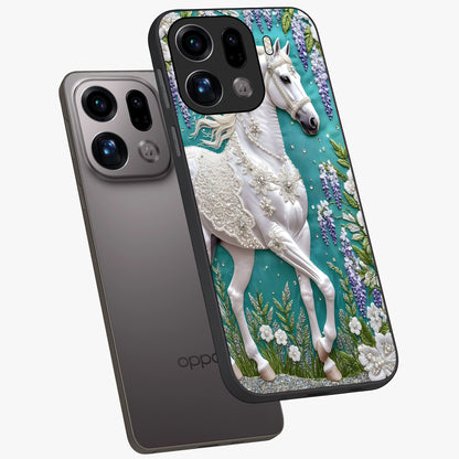 Majestic Floral Stallion Glass Case displayed in angled mockup highlighting majestic stallion illustration with elegant floral aesthetic.