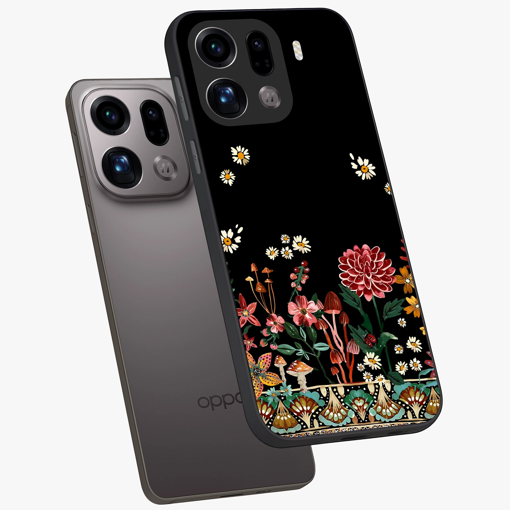 Midnight Bloom Pattern Glass Case displayed in angled mockup highlighting elegant flower design with midnight aesthetic style.
