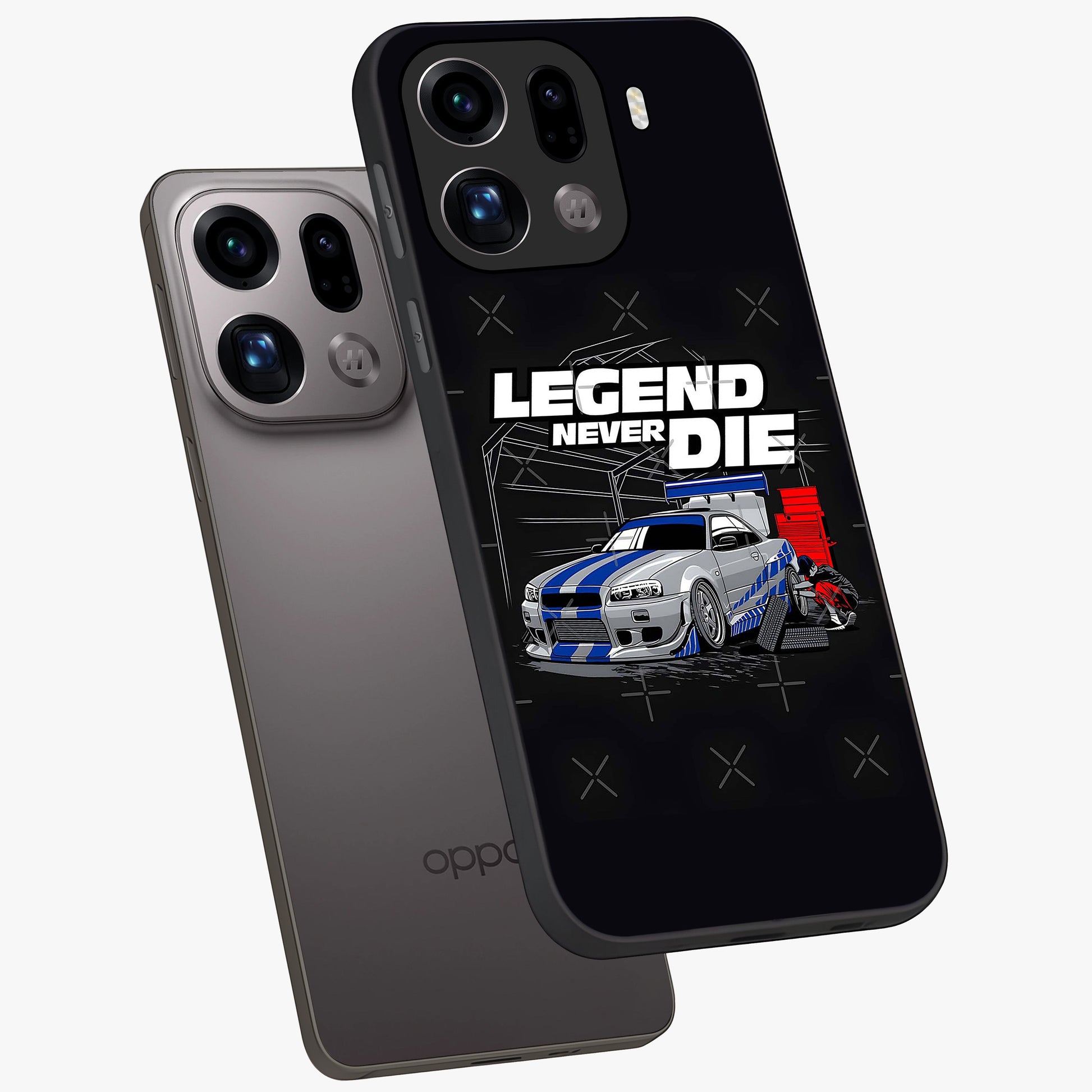 Midnight Racing Legacy Glass Case displayed in angled mockup highlighting dynamic automotive design with bold midnight aesthetic.