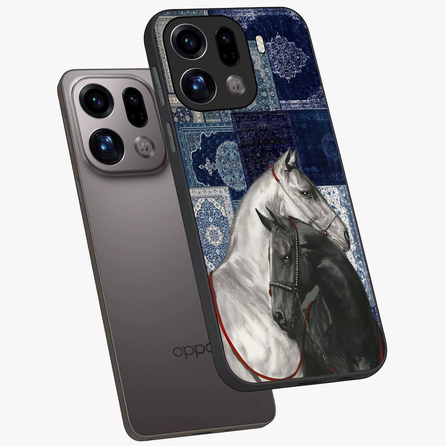 Midnight Stallion Blues Glass Case displayed in angled mockup highlighting powerful stallion illustration with deep midnight tones.