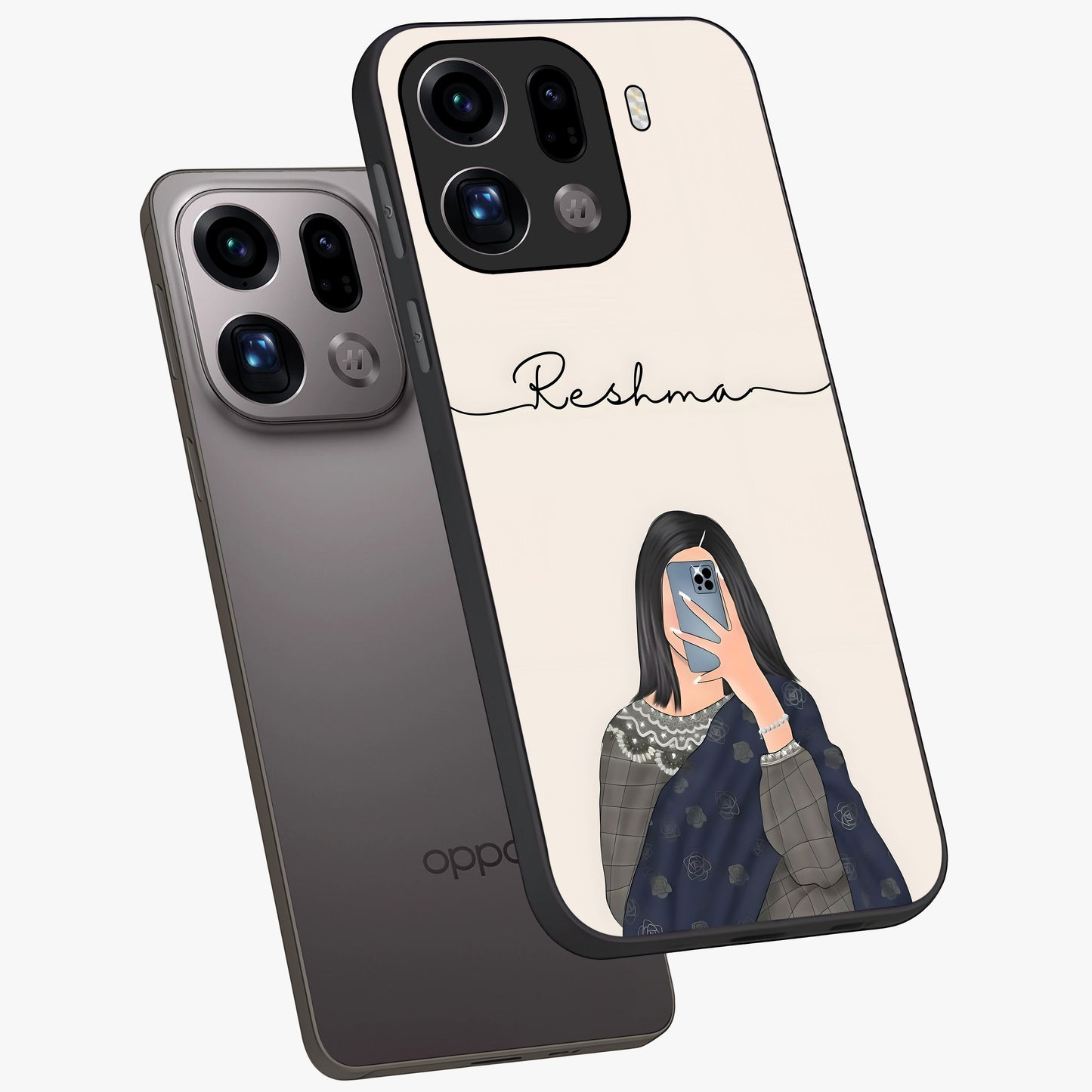 Mirror Mood Muse With Custom Name Glass Case displayed in angled mockup highlighting aesthetic mirror inspired design with custom name feature.