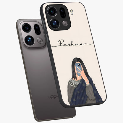 Mirror Mood Muse With Custom Name Glass Case displayed in angled mockup highlighting aesthetic mirror inspired design with custom name feature.