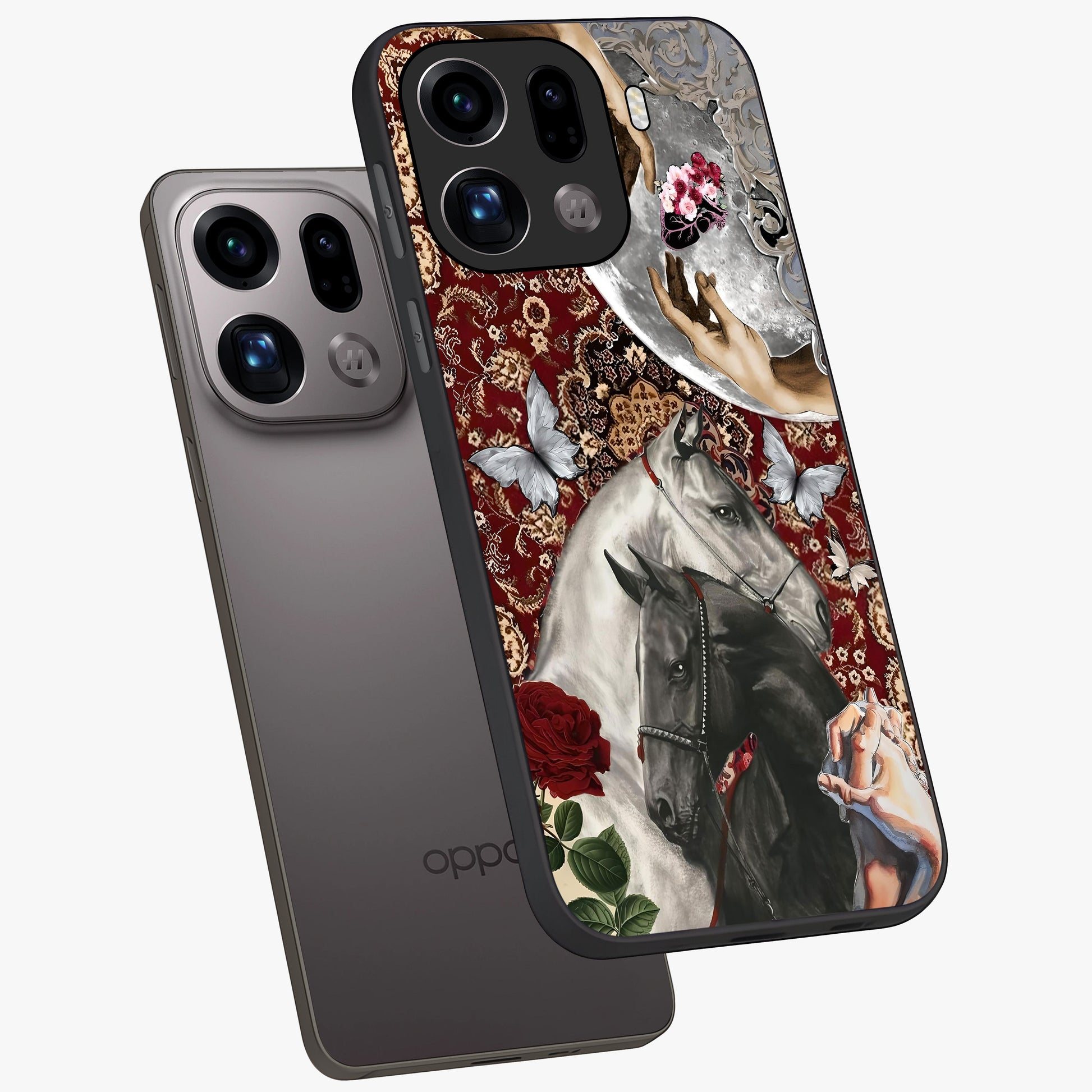 Moonlit Royal Stallion Glass Case displayed in angled mockup highlighting powerful stallion illustration with royal night aesthetic.