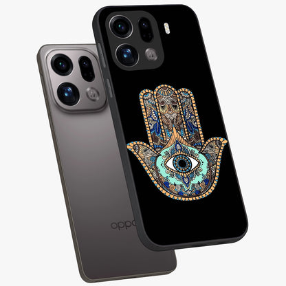 Mystic Hamsa Eye Glass Case displayed in angled mockup highlighting spiritual hamsa symbol with mystical aesthetic style.