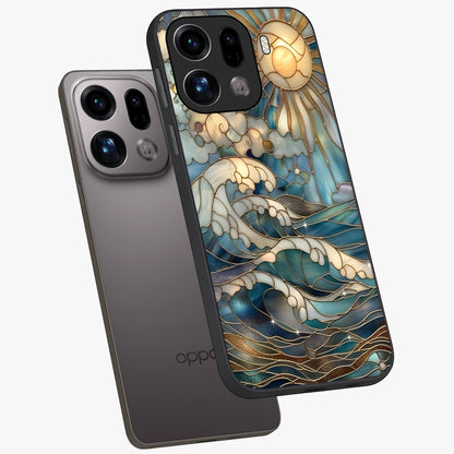 Oceanic Stained Printed Glass Case displayed in angled mockup highlighting colorful aquatic design with artistic aesthetic style.