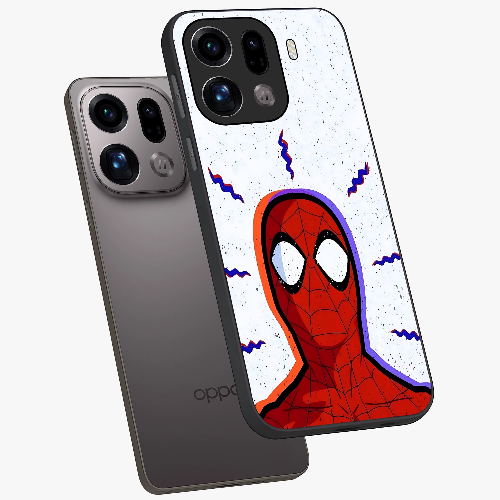 Omg Spiderman Glass Case displayed in angled mockup highlighting dynamic hero illustration with action comic aesthetic.