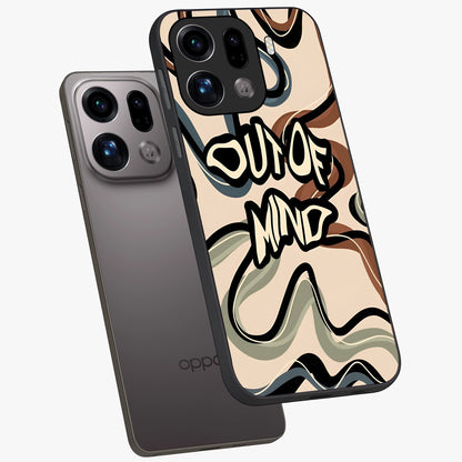 Out Of Mind Glass Case displayed in angled mockup highlighting bold statement design with modern artistic aesthetic.