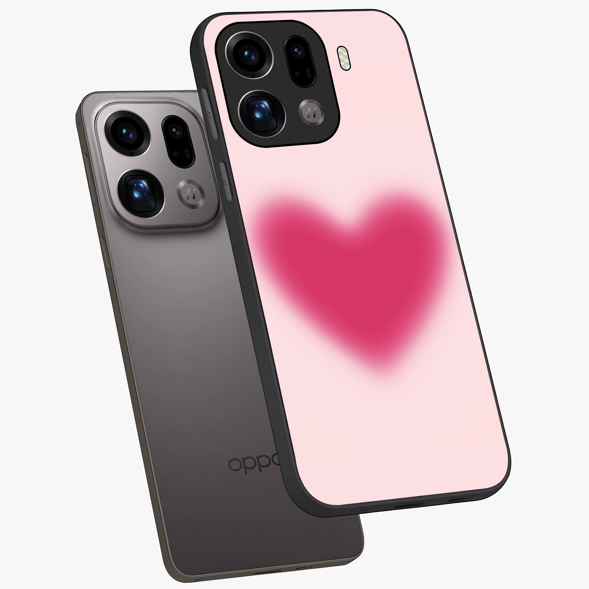 Pink Aura Heart Glass Case displayed in angled mockup highlighting vibrant pink heart design with dreamy aura aesthetic.