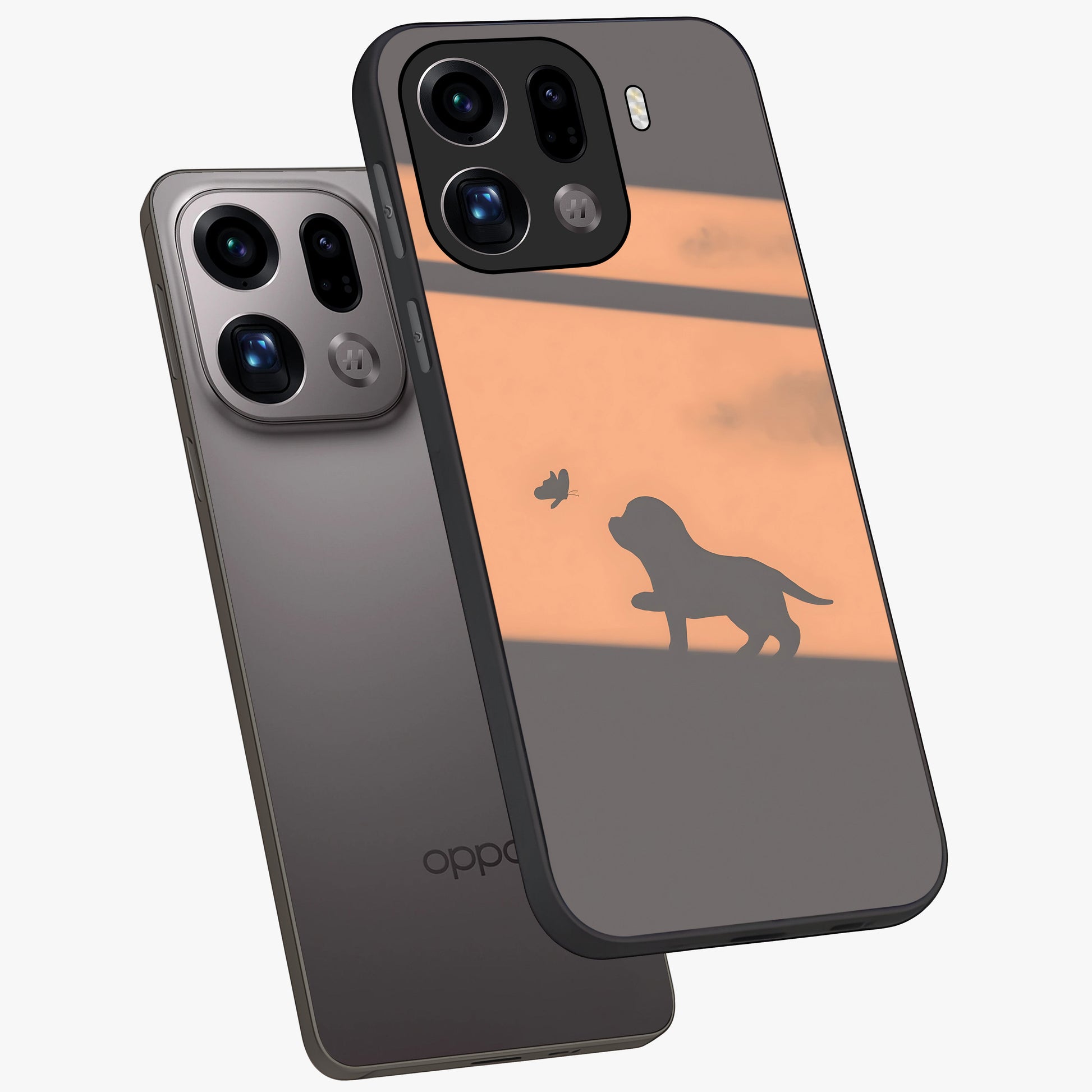 Puppy Shadow Art Glass Case displayed in angled mockup highlighting playful dog illustration with artistic shadow aesthetic.