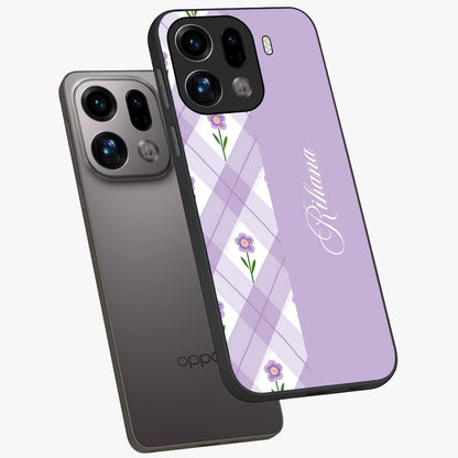 Purple Diamond Floral Glass Case displayed in angled mockup highlighting elegant purple flower design with decorative pattern.