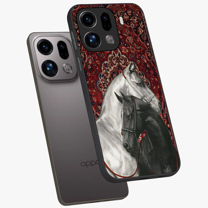 Regal Stallion Tapestry Glass Case displayed in angled mockup highlighting royal stallion design with decorative heritage aesthetic.