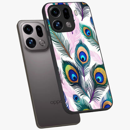 Royal Peacock Feathers Glass Case displayed in angled mockup highlighting vibrant feather pattern with regal aesthetic style.