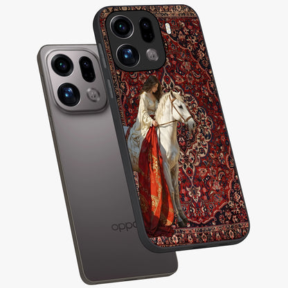 Royal Rider Tapestry Glass Case displayed in angled mockup highlighting traditional tapestry design with royal heritage aesthetic.