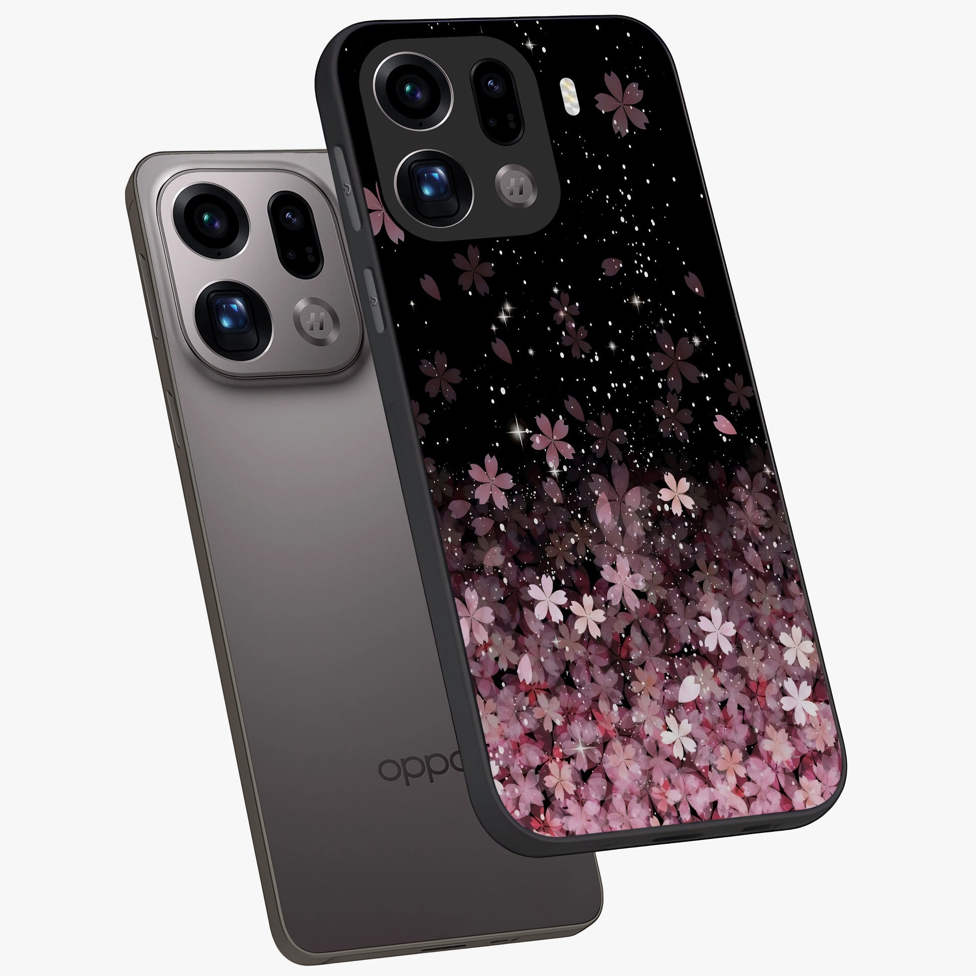 Small Starry Flowers Glass Case displayed in angled mockup highlighting tiny flower pattern with celestial aesthetic style.