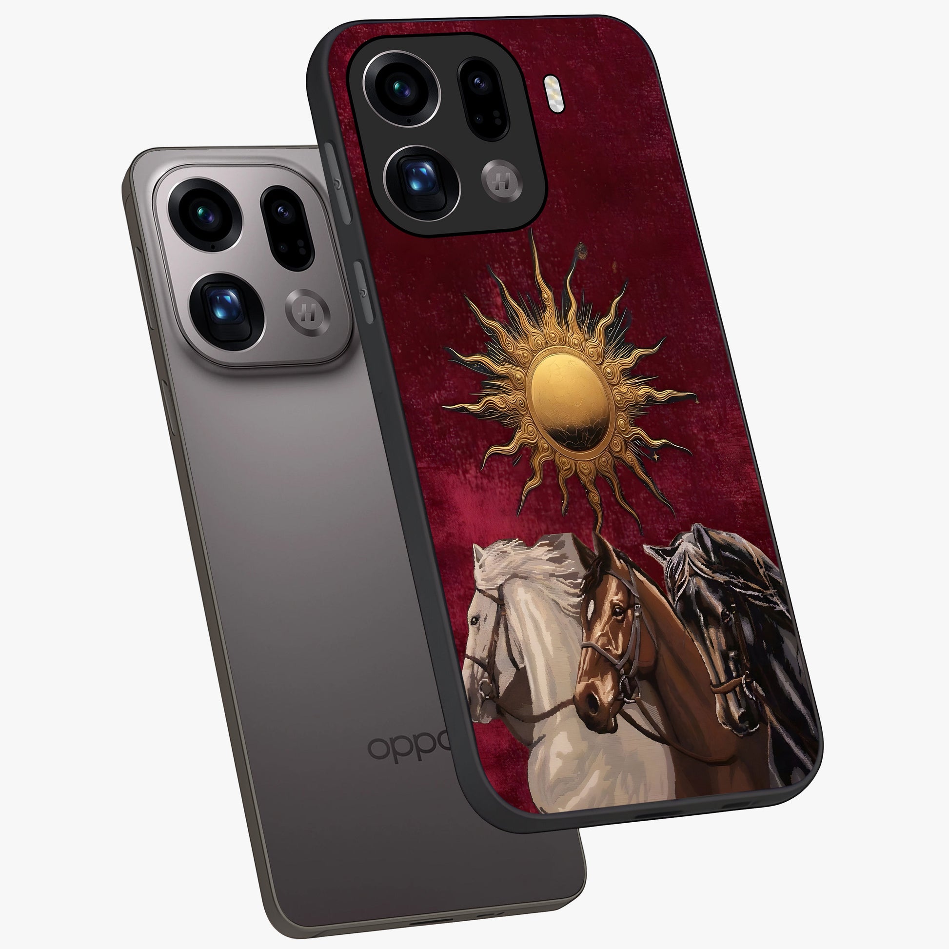 Solar Riders Glass Case displayed in angled mockup highlighting powerful rider illustration with radiant solar aesthetic.