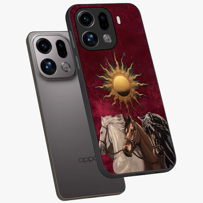 Solar Riders Glass Case displayed in angled mockup highlighting powerful rider illustration with radiant solar aesthetic.