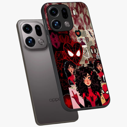 Spider Love Story Glass Case displayed in angled mockup highlighting expressive comic inspired design with playful aesthetic.