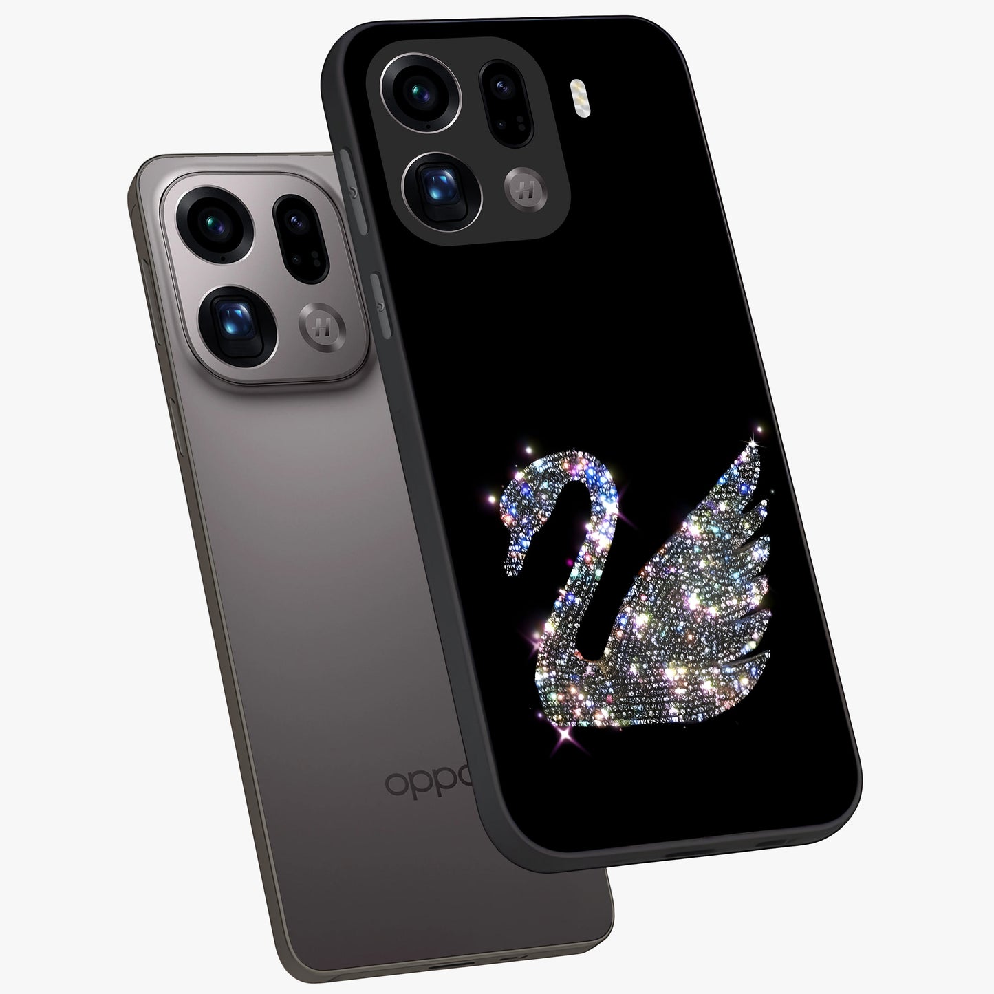 Starlit Swan Grace Glass Case displayed in angled mockup highlighting elegant swan illustration with dreamy celestial aesthetic.