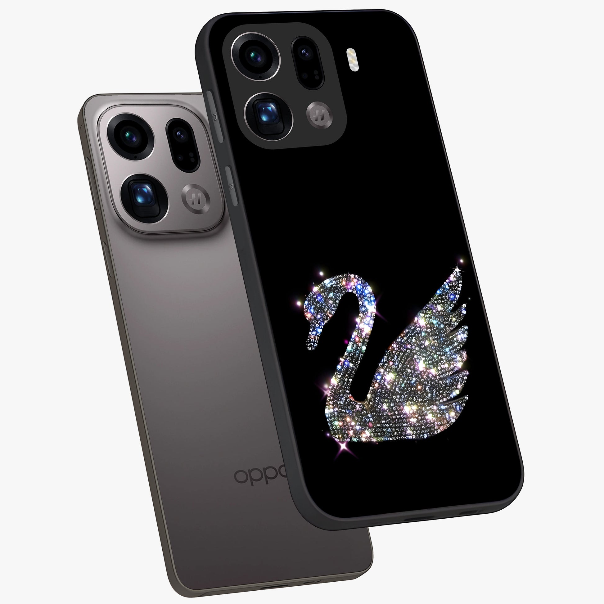 Starlit Swan Grace Glass Case displayed in angled mockup highlighting elegant swan illustration with dreamy celestial aesthetic.