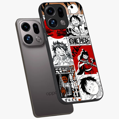 Strawhat Chaos Panels Glass Case displayed in angled mockup highlighting vibrant anime collage design with action aesthetic.
