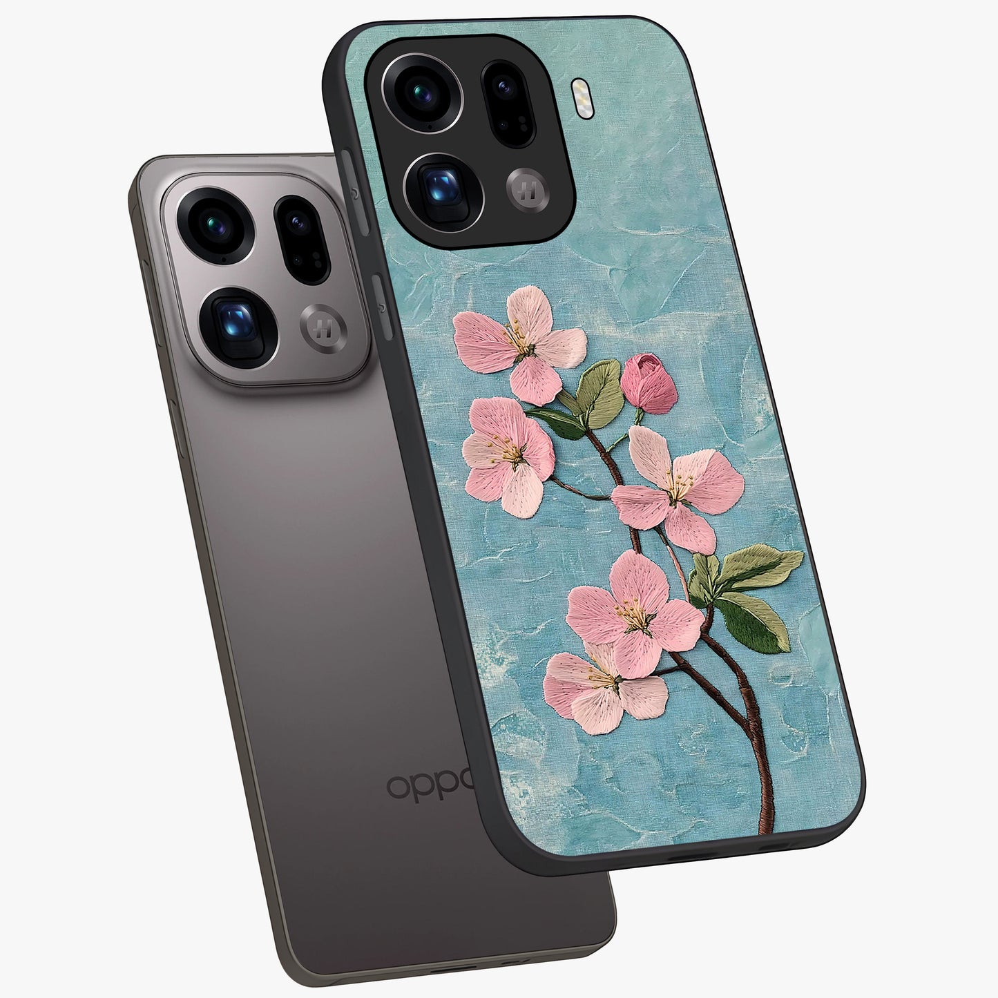 Threaded Blossom Breeze Glass Case displayed in angled mockup highlighting elegant floral design with soft aesthetic style.