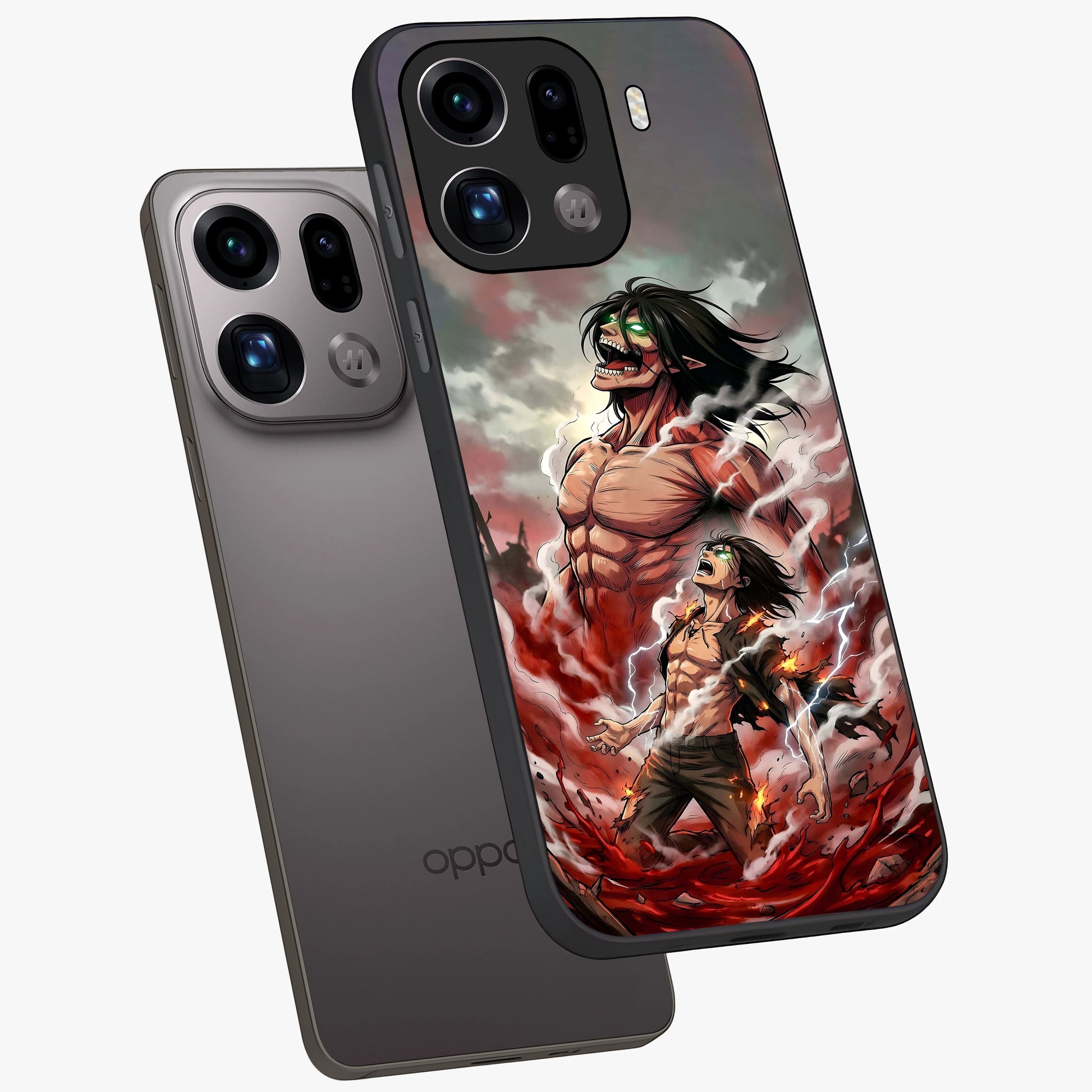 Titan Awakening Fury Glass Case displayed in angled mockup highlighting dramatic giant warrior design with bold anime aesthetic.