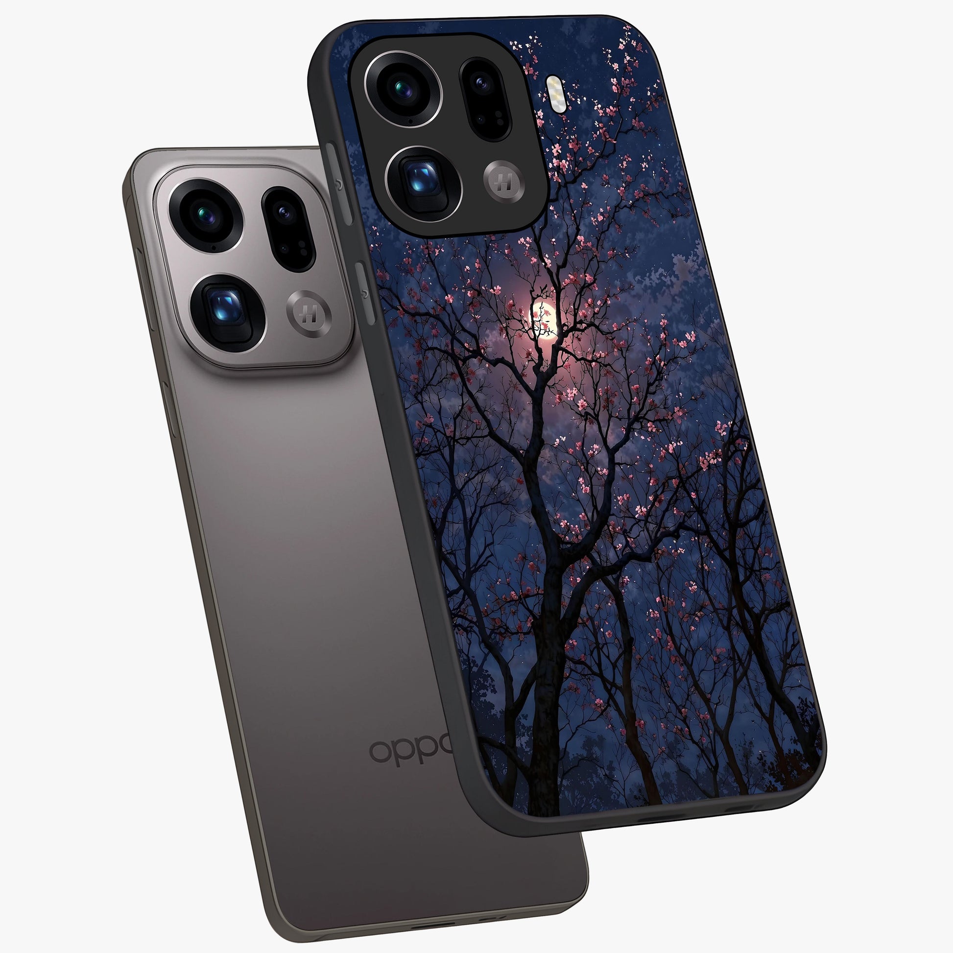 Twilight Sakura Serenade Glass Case displayed in angled mockup highlighting delicate sakura flower design with dreamy aesthetic.