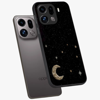 Twinkle Star With Half Moon Glass Case displayed in angled mockup highlighting celestial moon and star design with magical aesthetic.