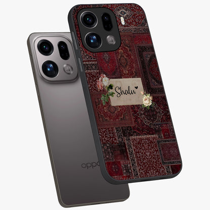 Velvet Wine Pattern Custom Name Glass Case displayed in angled mockup highlighting decorative velvet inspired design with custom name feature.