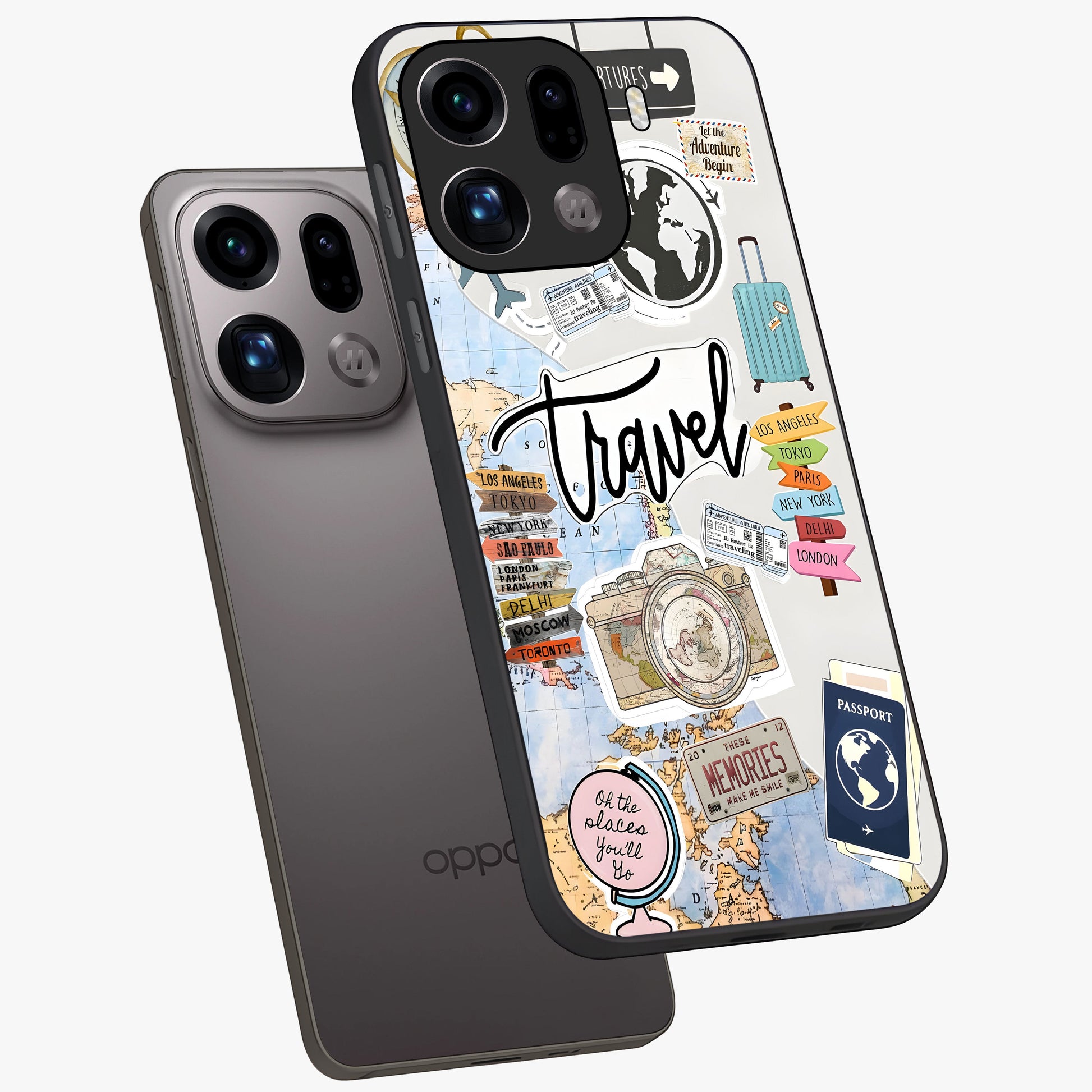 Wanderlust Journal Glass Case displayed in angled mockup highlighting adventure themed design with aesthetic travel vibe.