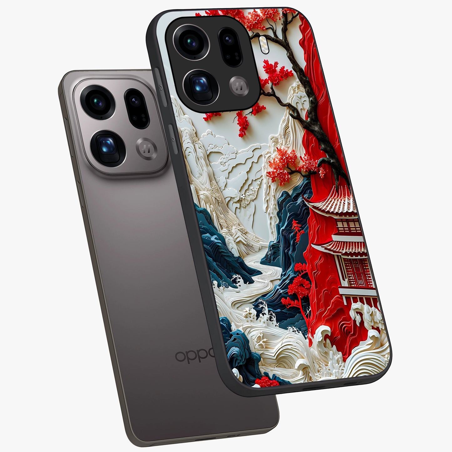 Whispers Of Sakura Waves Glass Case displayed in angled mockup highlighting flowing sakura design with soft floral aesthetic.