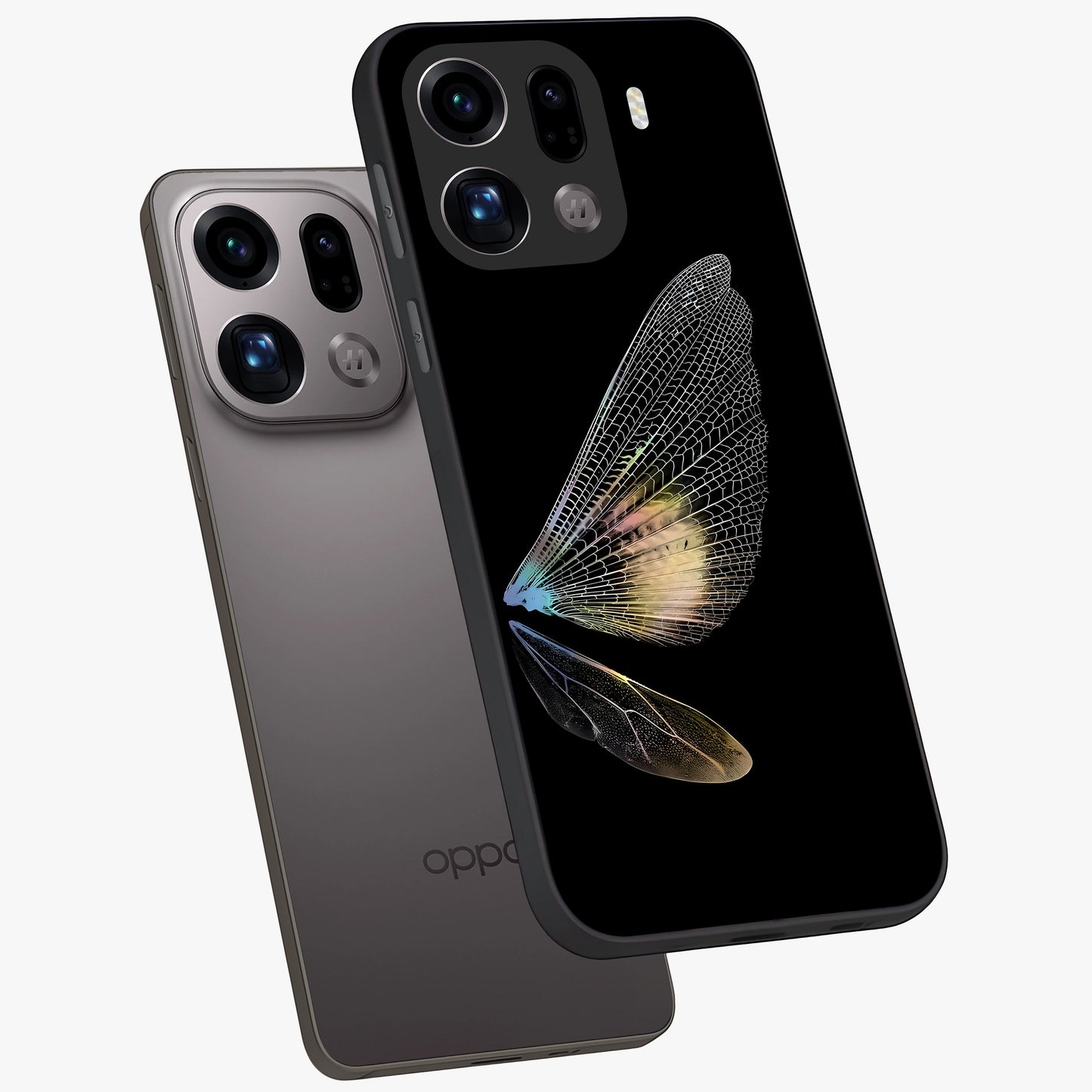 Whispers Of Wings Glass Case displayed in angled mockup highlighting soft feather design with celestial aesthetic style.