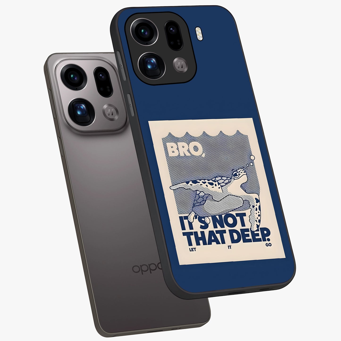 Worry Less Swim Glass Case displayed in angled mockup highlighting fun typography design with relaxed aesthetic style.
