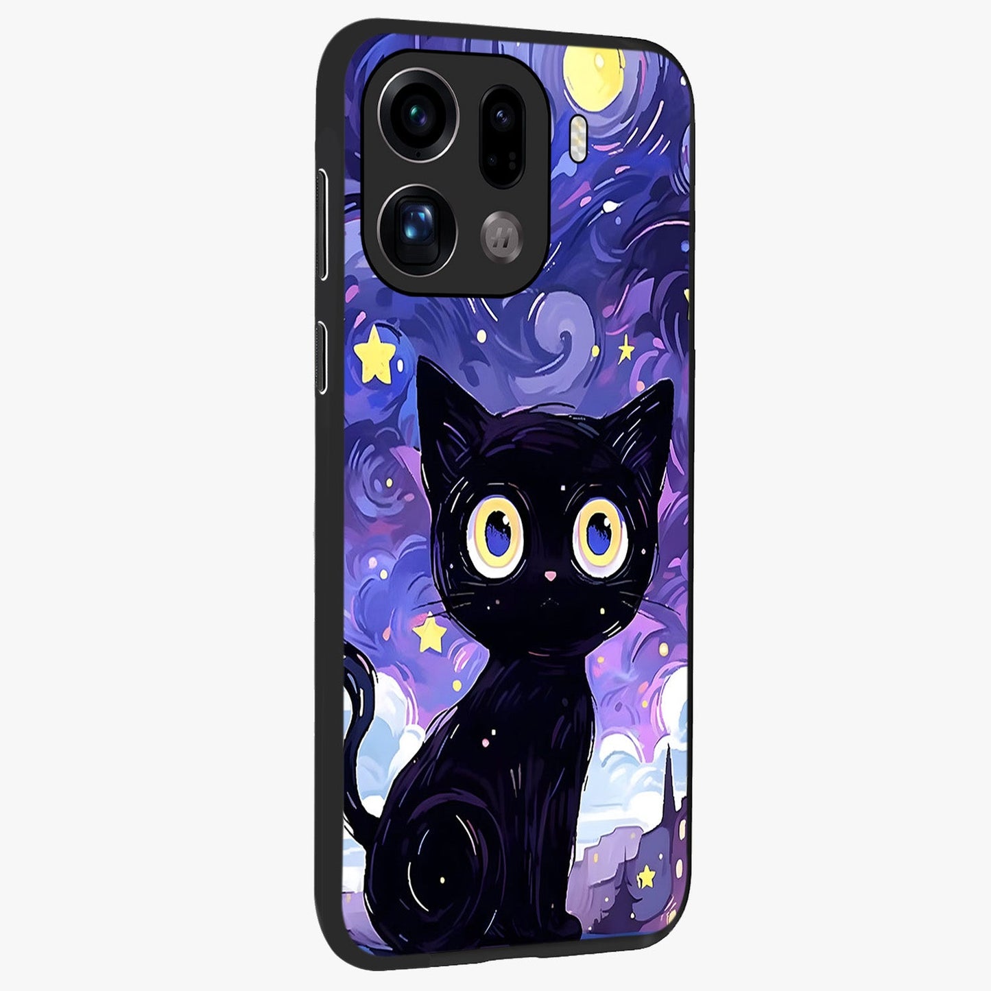 Abstract Cat Art Glass Case upright view showcasing creative feline illustration and aesthetic artistic style.
