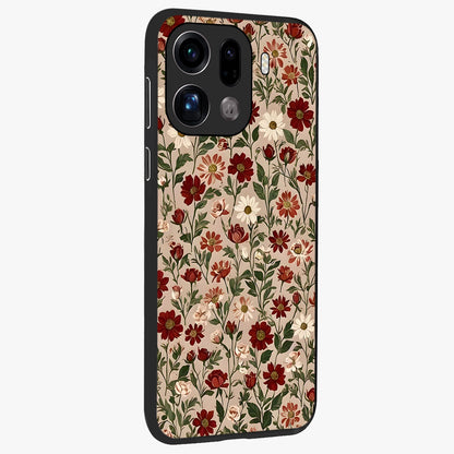 Biege Flower With Leaf Glass Case upright view showcasing delicate beige flower illustration with clean botanical style.