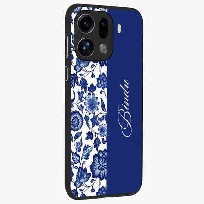 Blue Vintage Floral Pattern Glass Case upright view showcasing delicate blush floral texture with modern minimal style.
