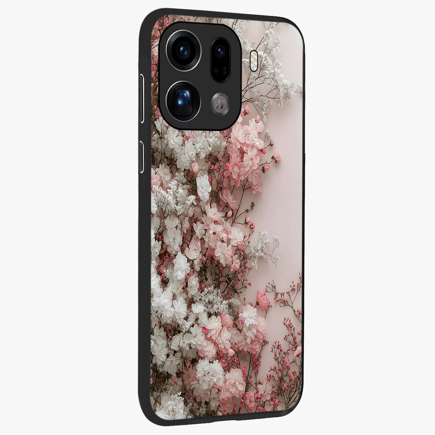 Blush Blossom Cloud Glass Case upright view showcasing calm floral cloud artwork with gentle dreamy theme.