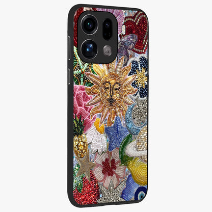 Celestial Floral and Playful Glass Case upright view showcasing whimsical floral artwork with cosmic aesthetic theme.