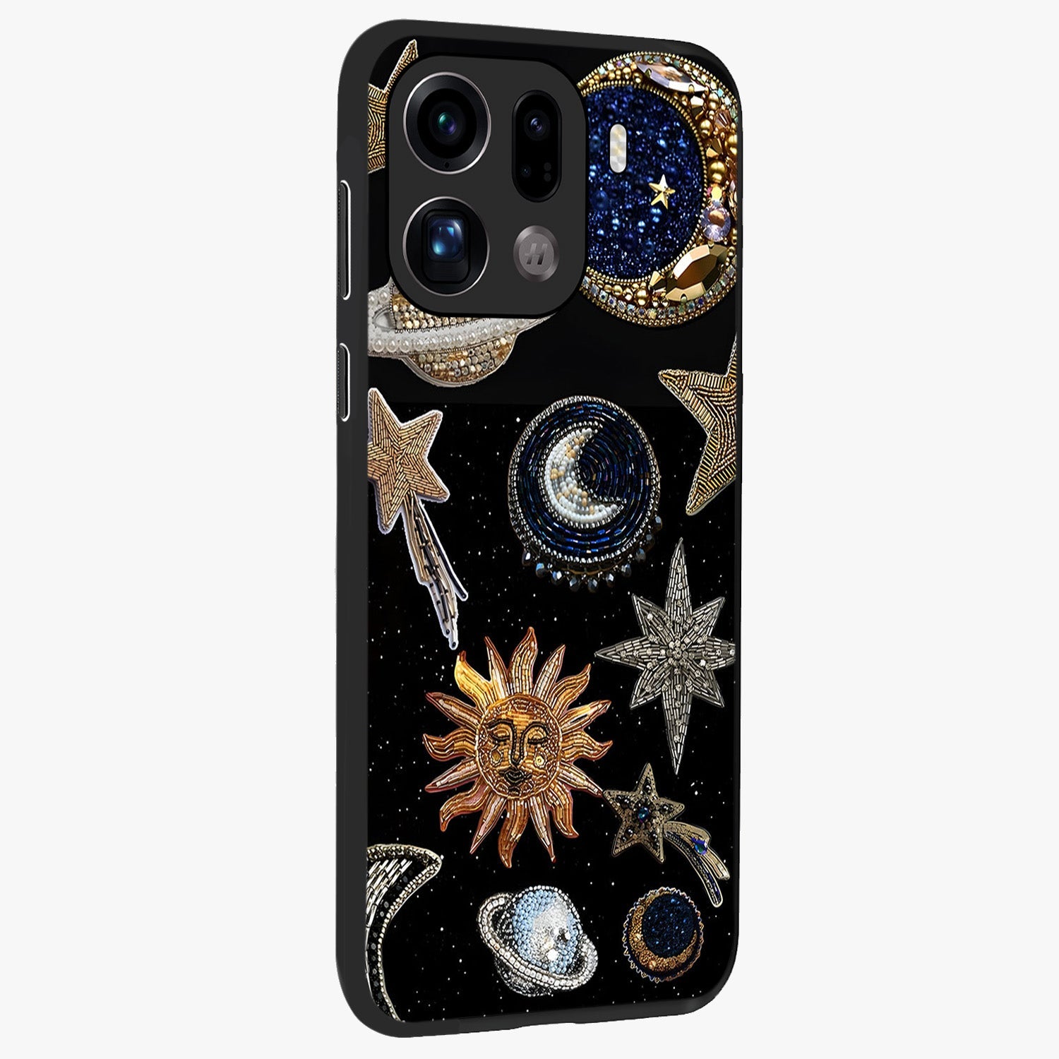 Celestial Gem Constellations Glass Case upright view showcasing cosmic constellation artwork with celestial aesthetic style.