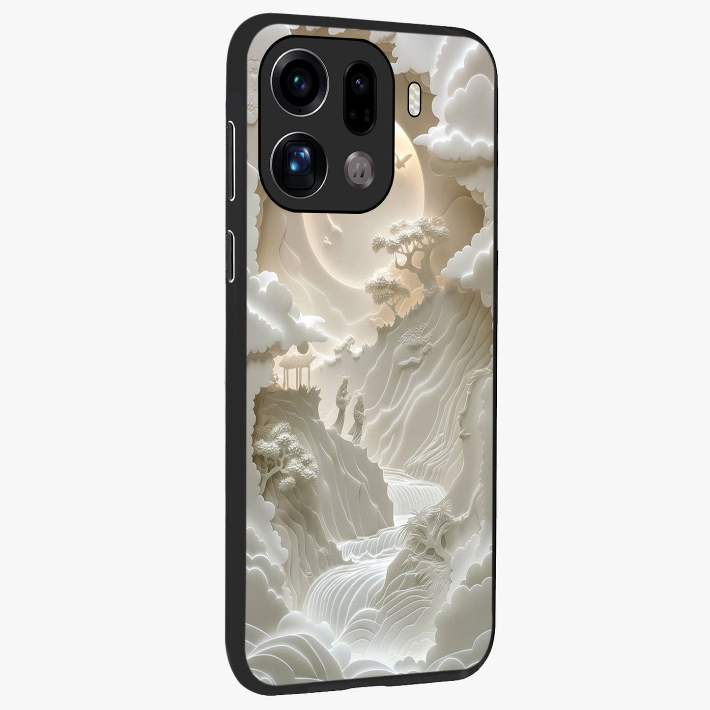 Celestial Origami Glass Case upright view showcasing creative origami artwork with modern celestial style.