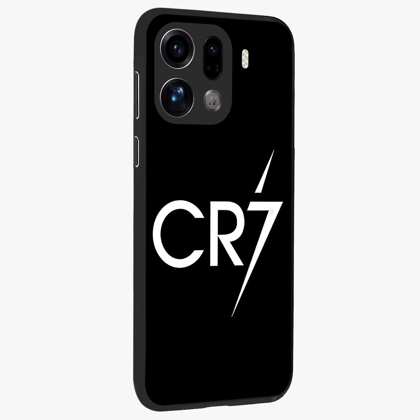 Cr7 Elite Strike Glass Case upright view showcasing energetic football inspired design with modern sports aesthetic.