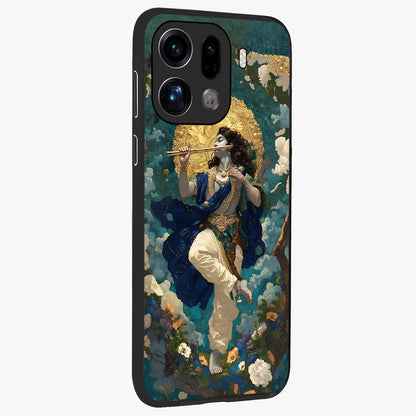 Divine Krishna Art Glass Case upright view showcasing divine Krishna artwork with sacred artistic theme.