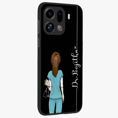 Doctor Pattern Custom Name Glass Case upright view showcasing healthcare themed design with personalized aesthetic.