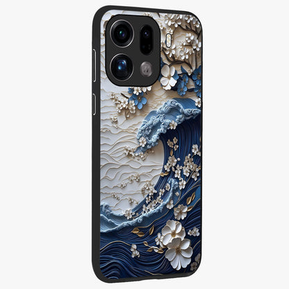 Floral Wave Origami Glass Case upright view showcasing creative floral origami artwork with artistic decorative theme.