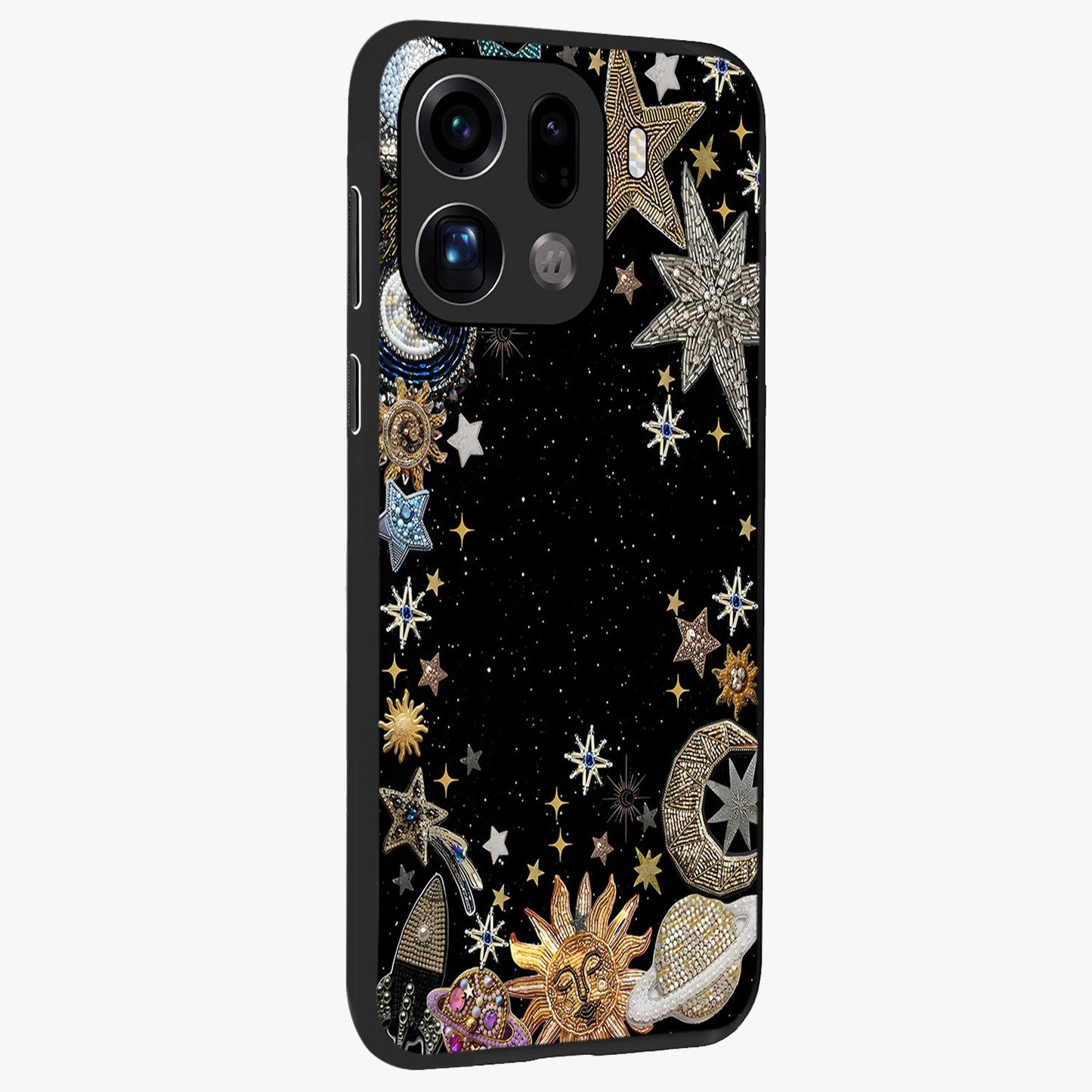 Galactic Jewel Stars Glass Case upright view showcasing glittering star jewel artwork with vibrant galaxy theme.