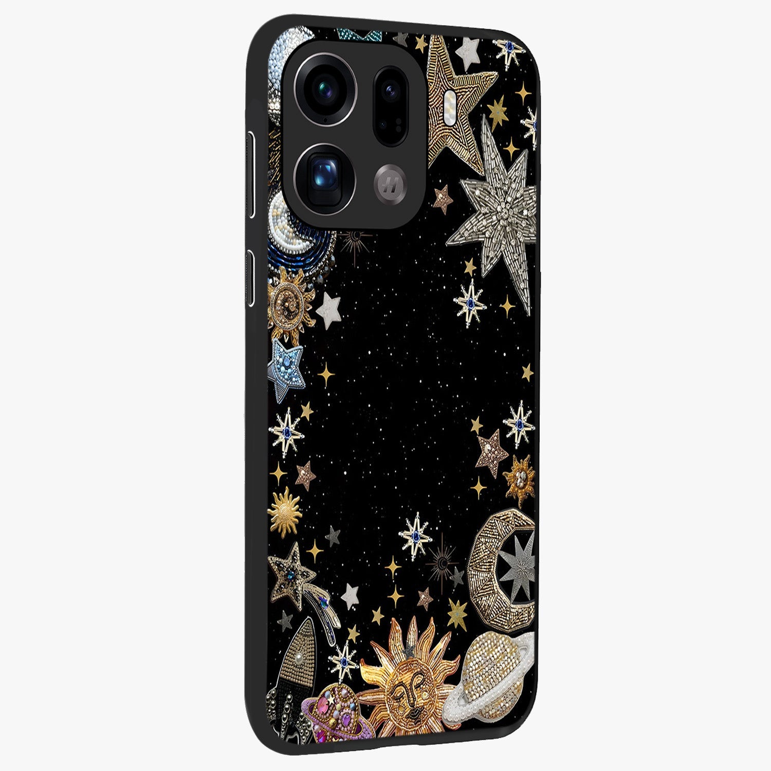 Galactic Jewel Stars Glass Case upright view showcasing glittering star jewel artwork with vibrant galaxy theme.