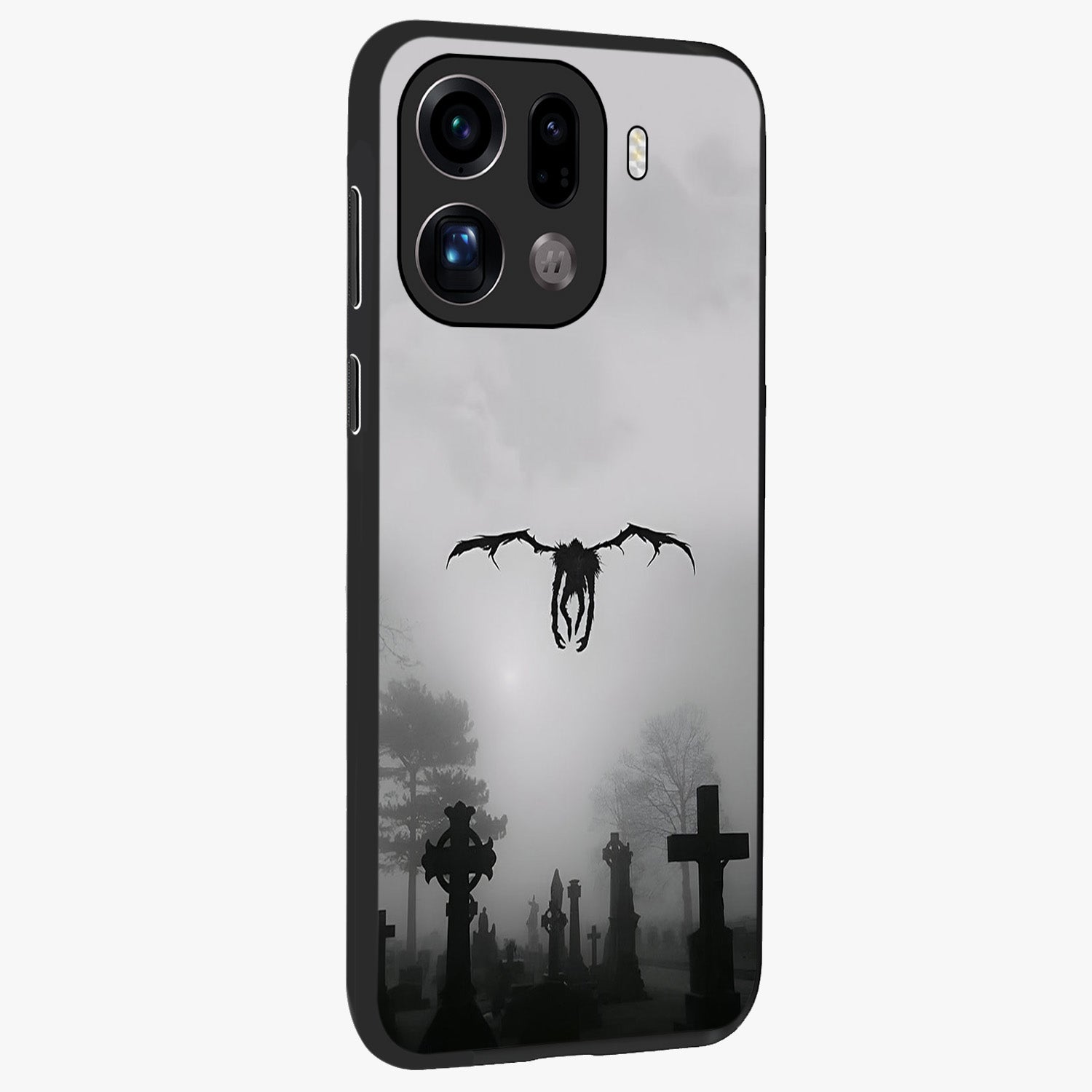 Graveyard Shadow Descent Glass Case upright view showcasing haunting graveyard artwork with dramatic dark theme.