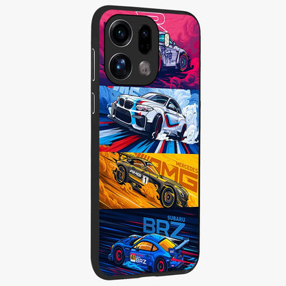 JDM Sports Car Glass Case upright view showcasing dynamic sports car artwork with bold racing theme.