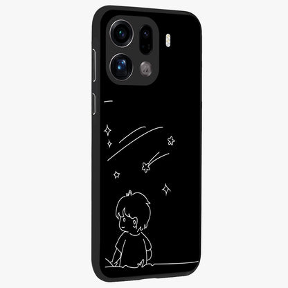 Line Art Boy With Shooting Stars Glass Case upright view showcasing artistic shooting star illustration with minimal style.