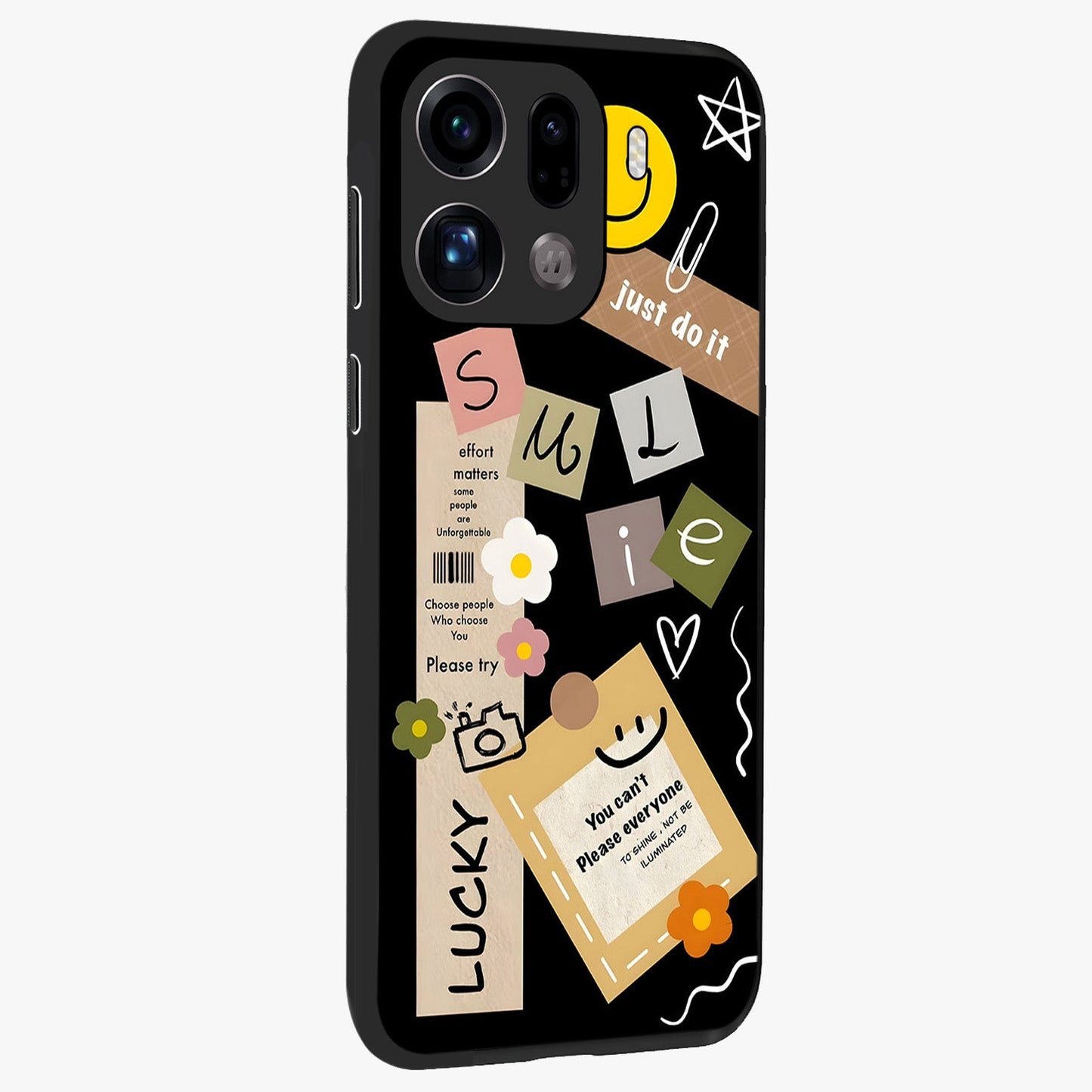 Lucky Aesthetic Collage Glass Case upright view showcasing vibrant collage artwork with youthful aesthetic theme.
